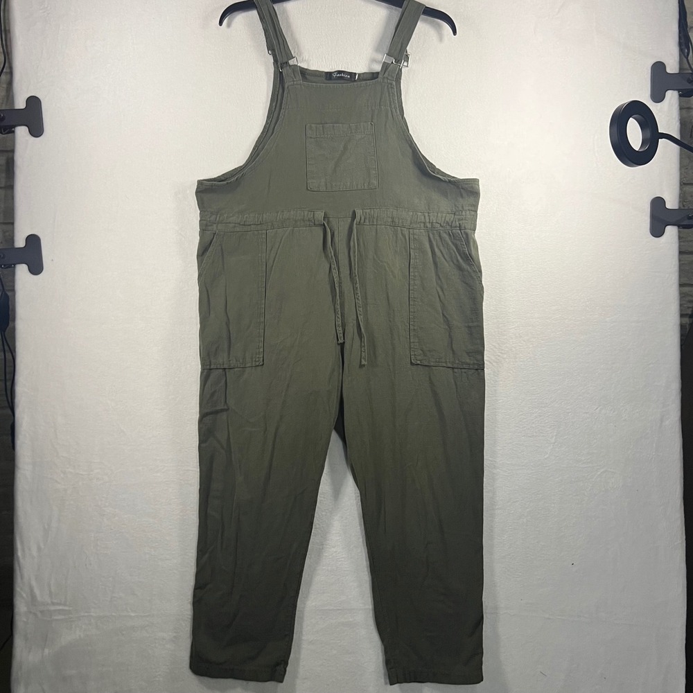 Bohemian Grunge Olive‎ Green Utility Overalls Lightweight Women's Cropped Casual